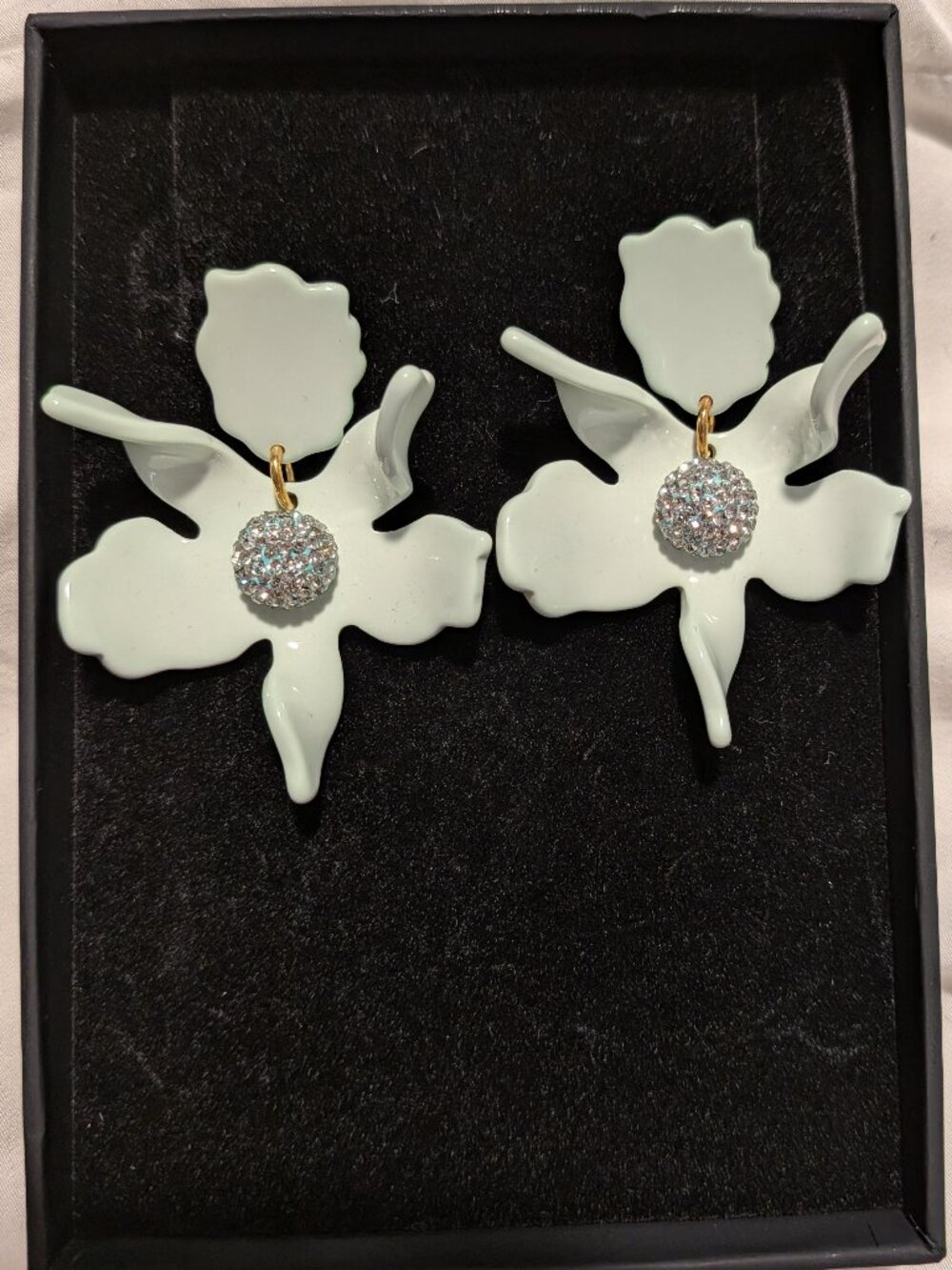 Lele Sadoughi Mint Green Crystal Lily Statement Earrings